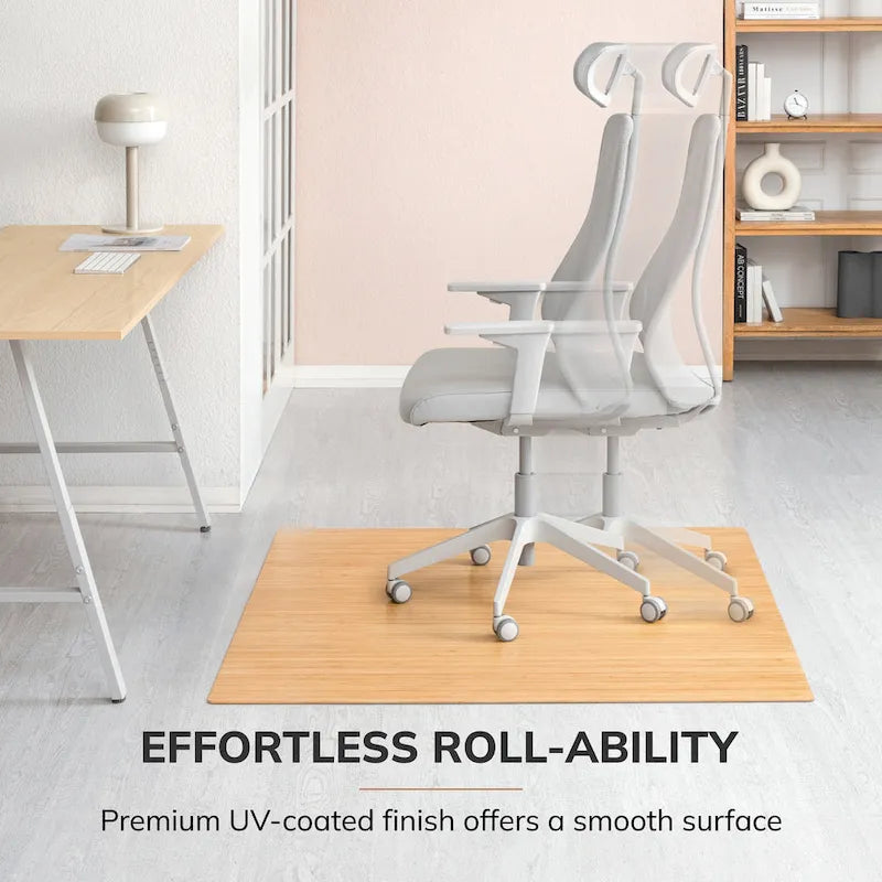 Tapis de chaise de bureau rectangulaire en bambou naturel/cerisier avec envers antidérapant – 152 cm x 122 cm
