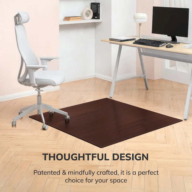 Tapis de chaise de bureau rectangulaire en bambou naturel/cerisier avec envers antidérapant – 152 cm x 122 cm