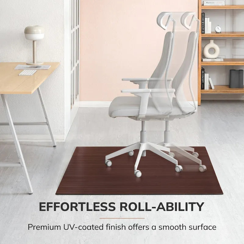 Tapis de chaise de bureau rectangulaire en bambou naturel/cerisier avec envers antidérapant – 152 cm x 122 cm