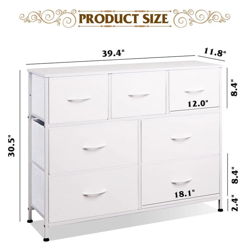Commode à 7 tiroirs en tissu blanc / marron rustique – Style moderne, usage familial