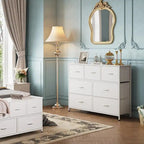 Commode à 7 tiroirs en tissu blanc / marron rustique – Style moderne, usage familial