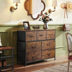 Commode à 7 tiroirs en tissu blanc / marron rustique – Style moderne, usage familial