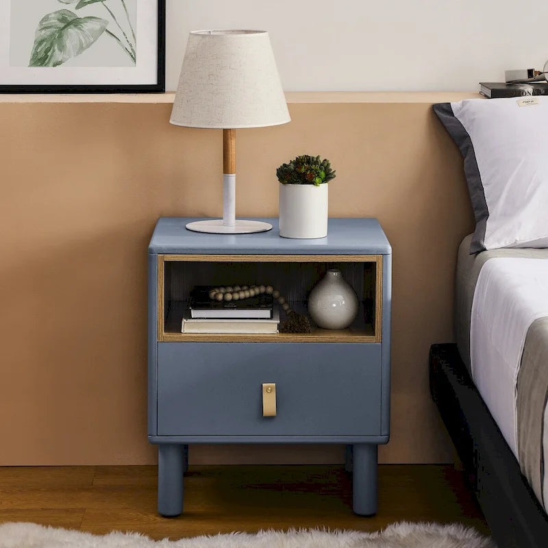 Table de chevet 1 tiroir avec étagère ouverte Vert / Blanc / Bleu / Rose – Style nordique, Usage unique