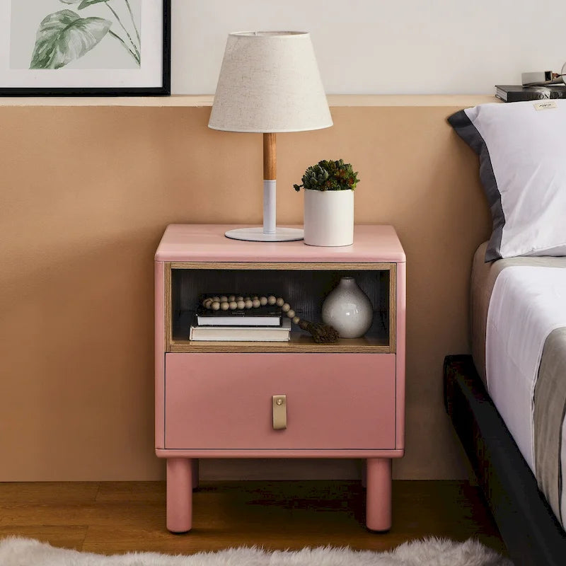 Table de chevet 1 tiroir avec étagère ouverte Vert / Blanc / Bleu / Rose – Style nordique, Usage unique