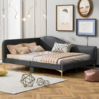 Lit de repos en lin gris/beige avec tête de lit et accoudoir – Style moderne, pour 1 personne