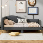Lit de repos en lin gris/beige avec tête de lit et accoudoir – Style moderne, pour 1 personne