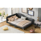 Lit de repos en lin gris/beige avec tête de lit et accoudoir – Style moderne, pour 1 personne