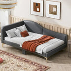 Lit de repos en lin gris/beige avec tête de lit et accoudoir – Style moderne, pour 1 personne
