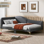 Lit de repos en lin gris/beige avec tête de lit et accoudoir – Style moderne, pour 1 personne