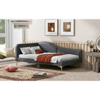 Lit de repos en lin gris/beige avec tête de lit et accoudoir – Style moderne, pour 1 personne