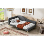 Lit de repos en lin gris/beige avec tête de lit et accoudoir – Style moderne, pour 1 personne