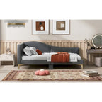 Lit de repos en lin gris/beige avec tête de lit et accoudoir – Style moderne, pour 1 personne