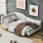 Lit de repos en lin gris/beige avec tête de lit et accoudoir – Style moderne, pour 1 personne