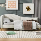 Lit de repos en lin gris/beige avec tête de lit et accoudoir – Style moderne, pour 1 personne