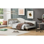 Lit de repos en lin gris/beige avec tête de lit et accoudoir – Style moderne, pour 1 personne