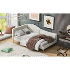 Lit de repos en lin gris/beige avec tête de lit et accoudoir – Style moderne, pour 1 personne