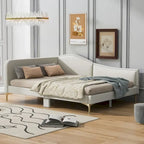 Lit de repos en lin gris/beige avec tête de lit et accoudoir – Style moderne, pour 1 personne