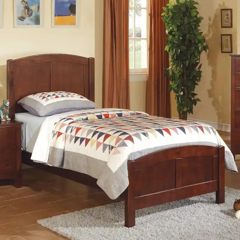 Lit jumeau à panneaux noir/bois de cerisier – Style classique, pour 1 personne