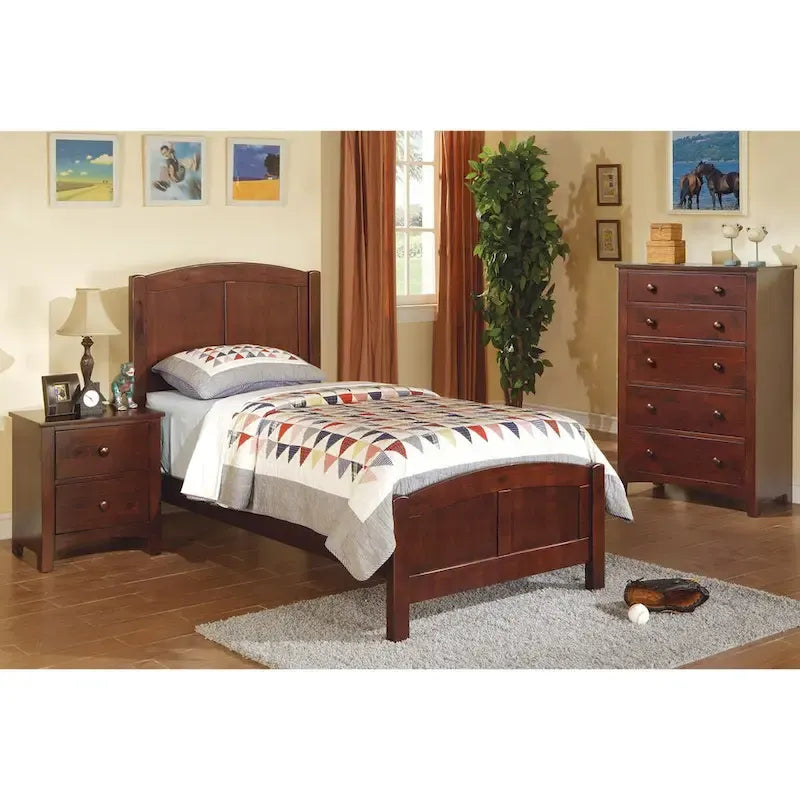 Lit jumeau à panneaux noir/bois de cerisier – Style classique, pour 1 personne