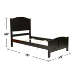 Lit jumeau à panneaux noir/bois de cerisier – Style classique, pour 1 personne