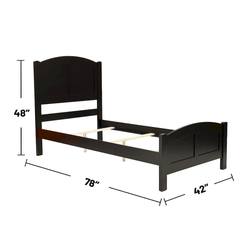 Lit jumeau à panneaux noir/bois de cerisier – Style classique, pour 1 personne