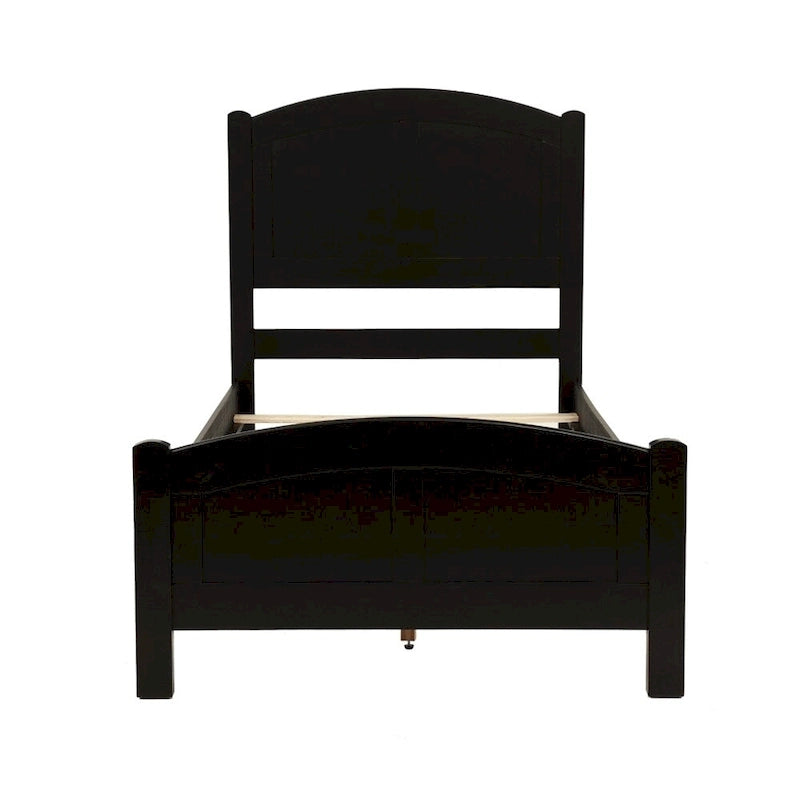 Lit jumeau à panneaux noir/bois de cerisier – Style classique, pour 1 personne