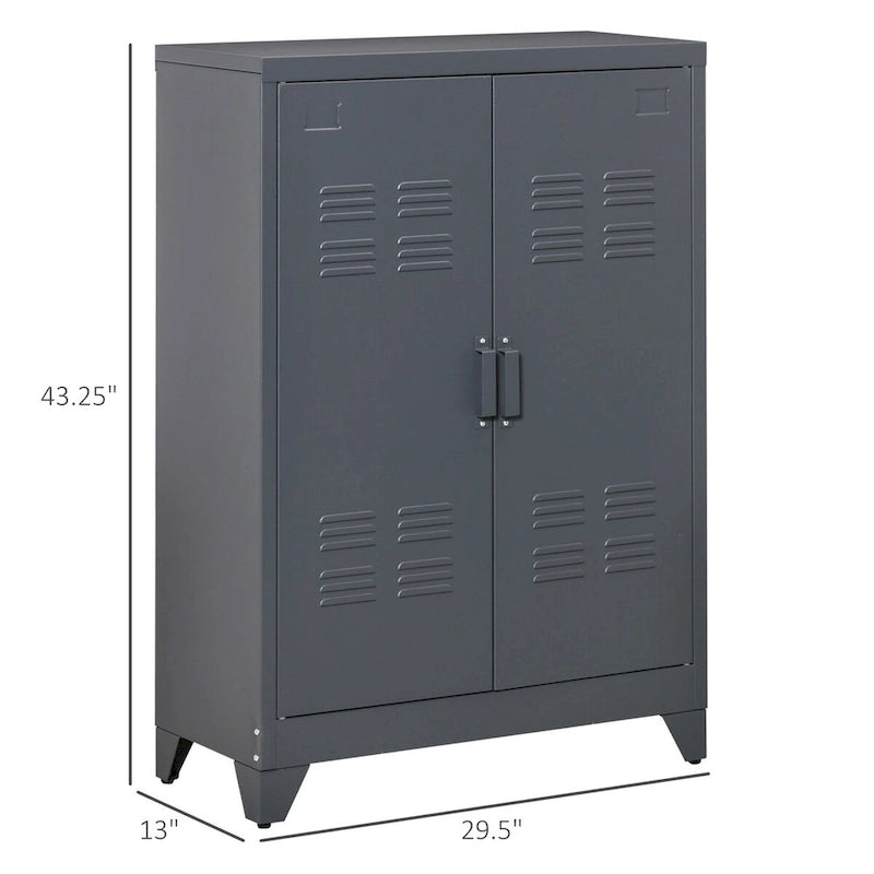 Armoire de rangement industrielle grise en acier à 2 portes avec étagères réglables et portes persiennes – Unité individuelle