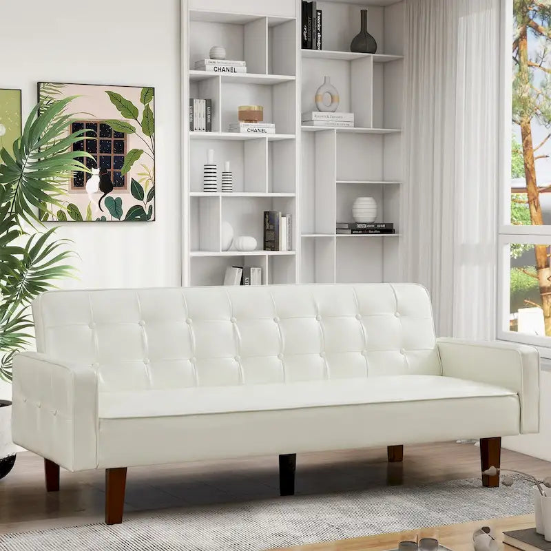 Canapé-lit convertible futon en similicuir noir/blanc/marron avec dossier réglable – 2 places