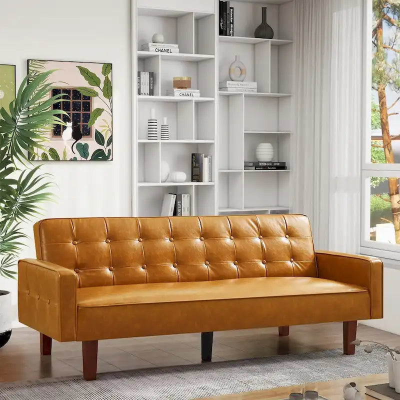 Canapé-lit convertible futon en similicuir noir/blanc/marron avec dossier réglable – 2 places