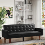Canapé-lit convertible futon en similicuir noir/blanc/marron avec dossier réglable – 2 places