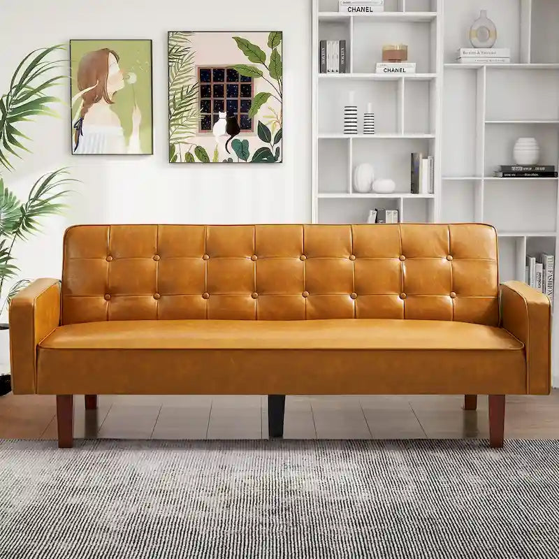 Canapé-lit convertible futon en similicuir noir/blanc/marron avec dossier réglable – 2 places