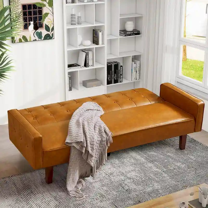 Canapé-lit convertible futon en similicuir noir/blanc/marron avec dossier réglable – 2 places