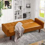 Canapé-lit convertible futon en similicuir noir/blanc/marron avec dossier réglable – 2 places