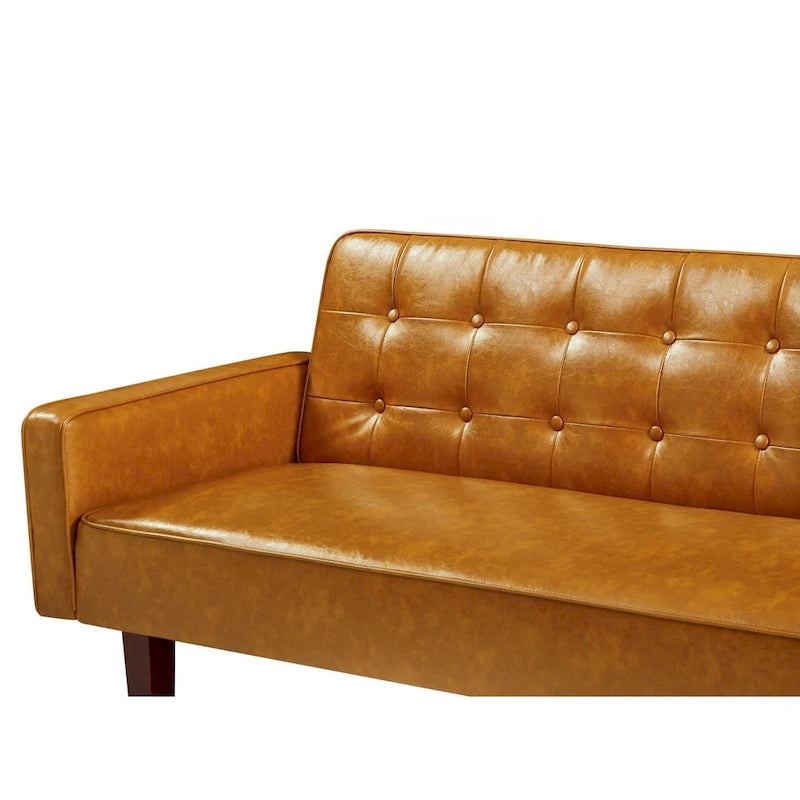 Canapé-lit convertible futon en similicuir noir/blanc/marron avec dossier réglable – 2 places