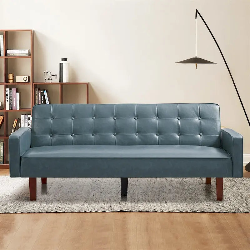 Canapé-lit convertible futon en similicuir noir/blanc/marron avec dossier réglable – 2 places
