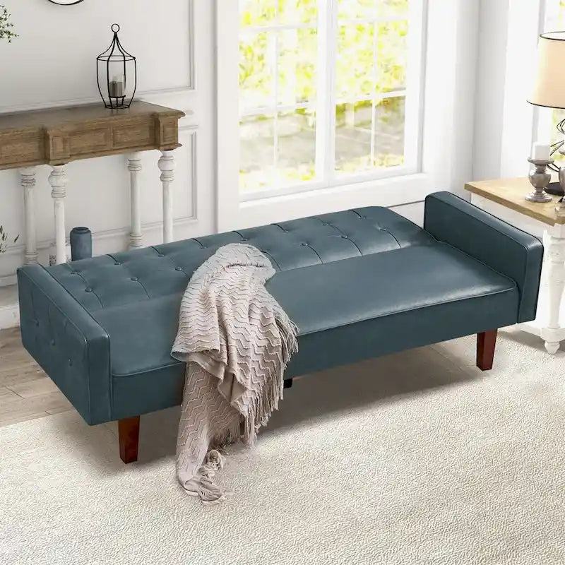 Canapé-lit convertible futon en similicuir noir/blanc/marron avec dossier réglable – 2 places