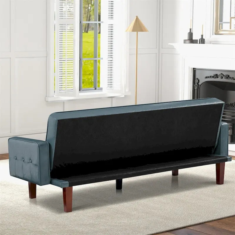 Canapé-lit convertible futon en similicuir noir/blanc/marron avec dossier réglable – 2 places