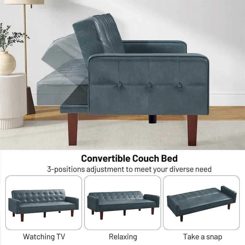 Canapé-lit convertible futon en similicuir noir/blanc/marron avec dossier réglable – 2 places