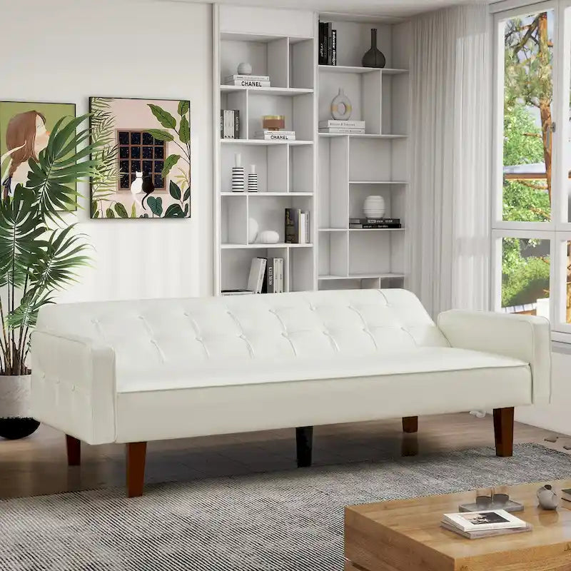 Canapé-lit convertible futon en similicuir noir/blanc/marron avec dossier réglable – 2 places