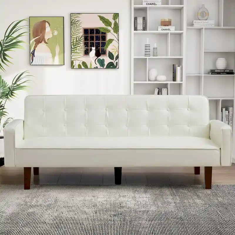 Canapé-lit convertible futon en similicuir noir/blanc/marron avec dossier réglable – 2 places
