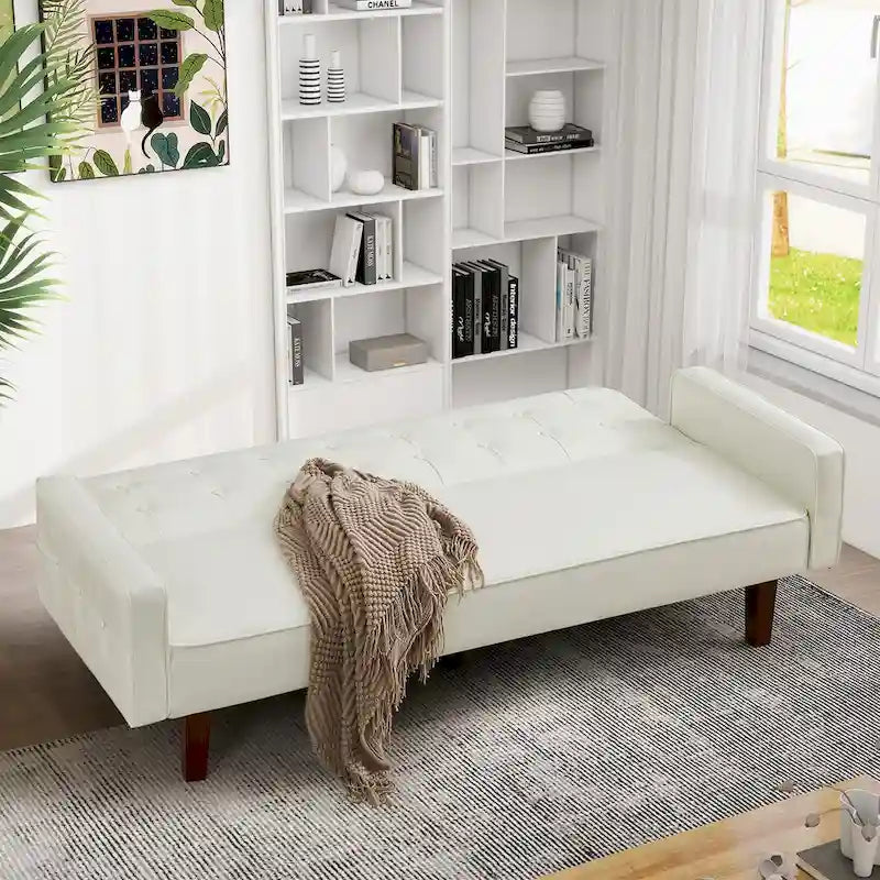 Canapé-lit convertible futon en similicuir noir/blanc/marron avec dossier réglable – 2 places