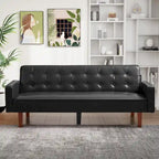 Canapé-lit convertible futon en similicuir noir/blanc/marron avec dossier réglable – 2 places