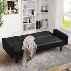 Canapé-lit convertible futon en similicuir noir/blanc/marron avec dossier réglable – 2 places