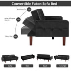 Canapé-lit convertible futon en similicuir noir/blanc/marron avec dossier réglable – 2 places