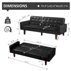 Canapé-lit convertible futon en similicuir noir/blanc/marron avec dossier réglable – 2 places