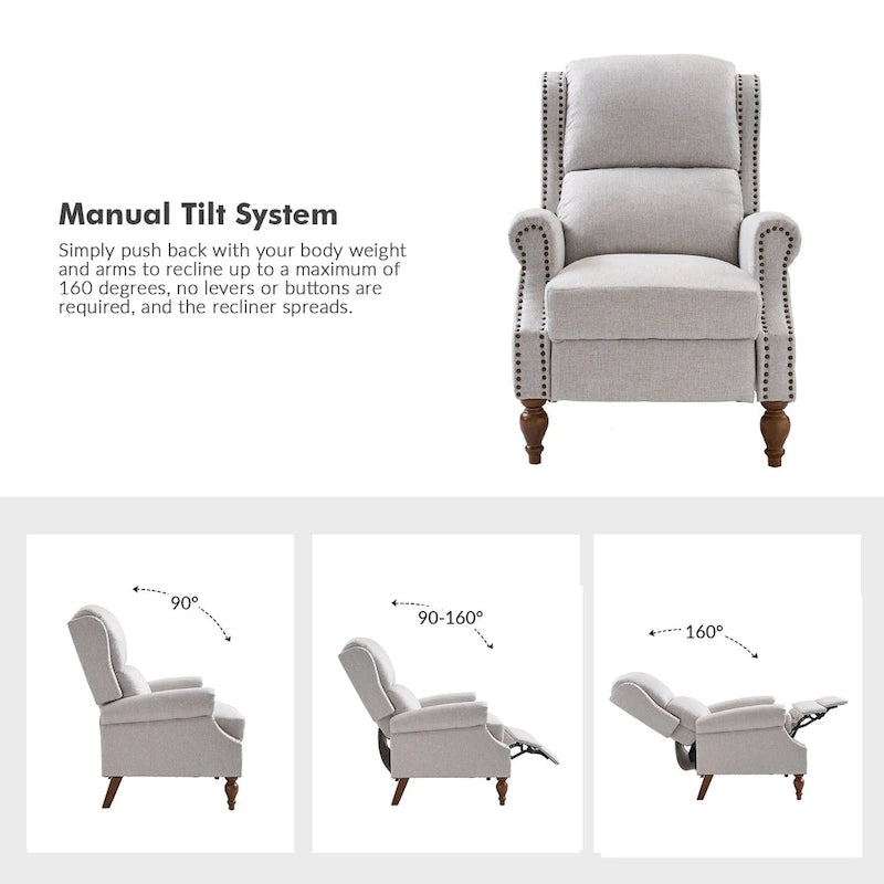 Fauteuil inclinable manuel à oreilles – Anthracite / Avoine / Bleu / Gris / Ivoire – Style traditionnel, 1 personne
