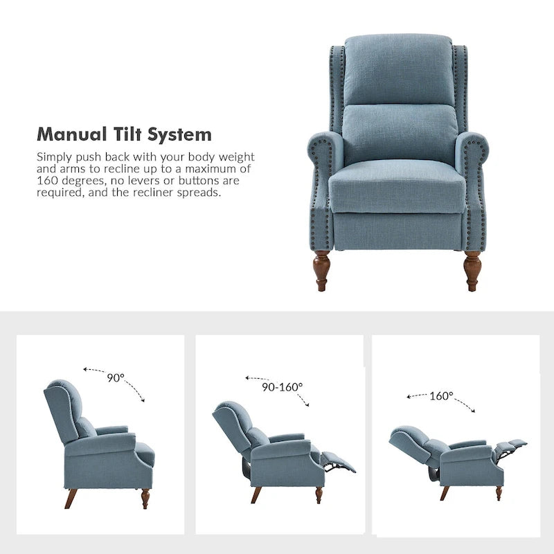 Fauteuil inclinable manuel à oreilles – Anthracite / Avoine / Bleu / Gris / Ivoire – Style traditionnel, 1 personne