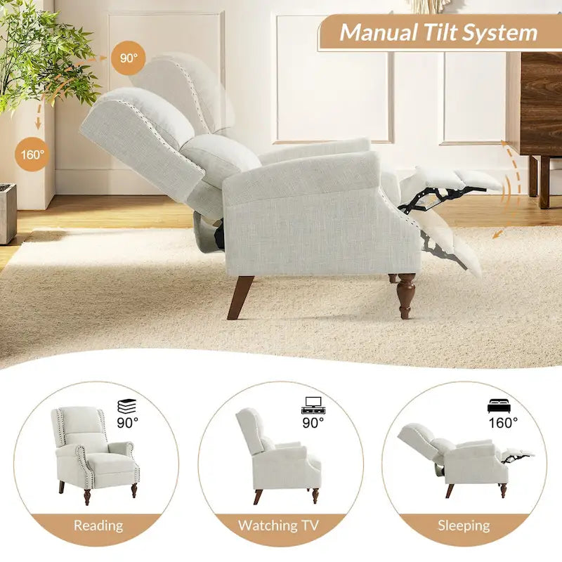Fauteuil inclinable manuel à oreilles – Anthracite / Avoine / Bleu / Gris / Ivoire – Style traditionnel, 1 personne