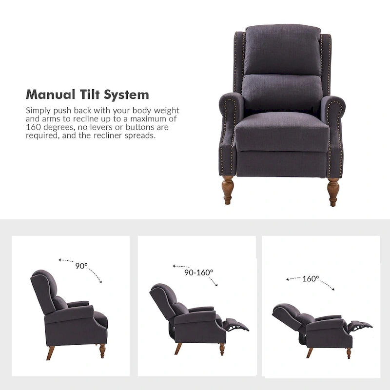 Fauteuil inclinable manuel à oreilles – Anthracite / Avoine / Bleu / Gris / Ivoire – Style traditionnel, 1 personne