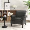 Fauteuil d'appoint en similicuir noir/marron/gris avec accoudoirs roulés, garniture cloutée et pieds en bois – 1 place